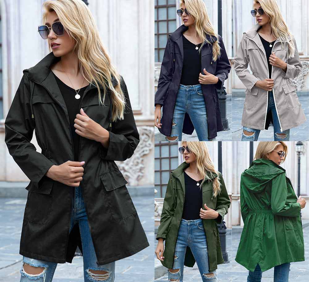 Hooded waist rainproof jacket