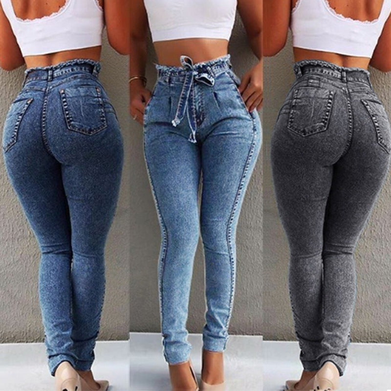 High-Waist Stretch Jeans With Belt