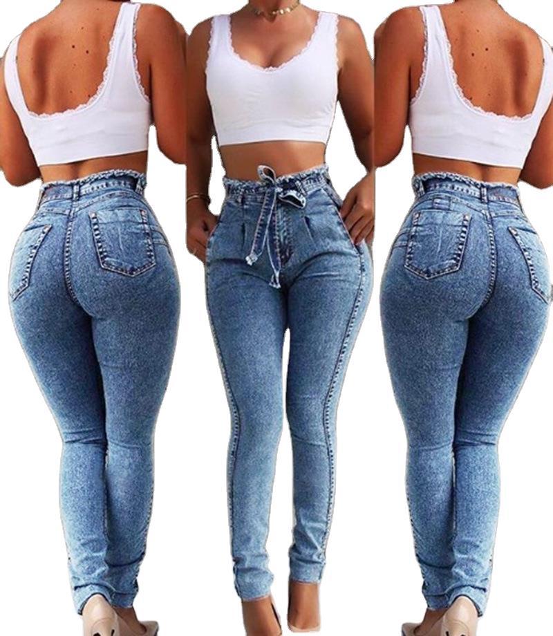 High-Waist Stretch Jeans With Belt