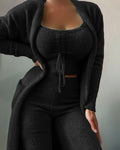 Casual Plush Lace-up Cardigan 3pcs Pantsuits