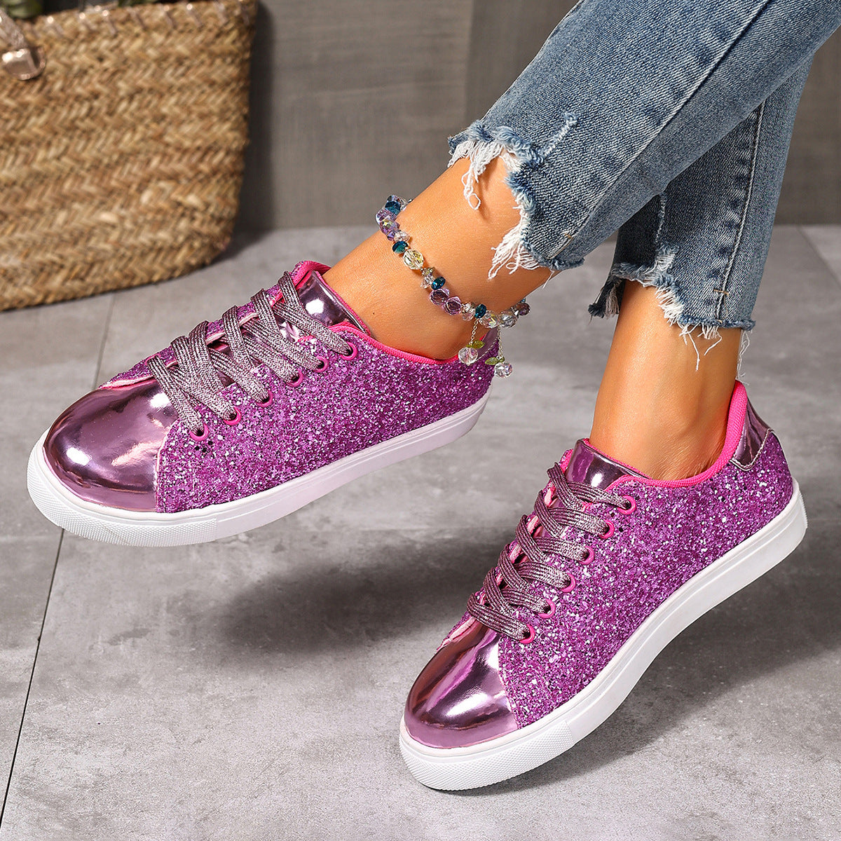 Lace-up Solid Color Shoes
