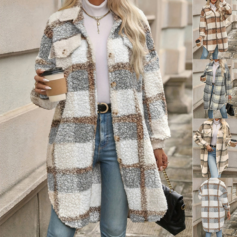 Lapel Colorblock Plaid Jacket