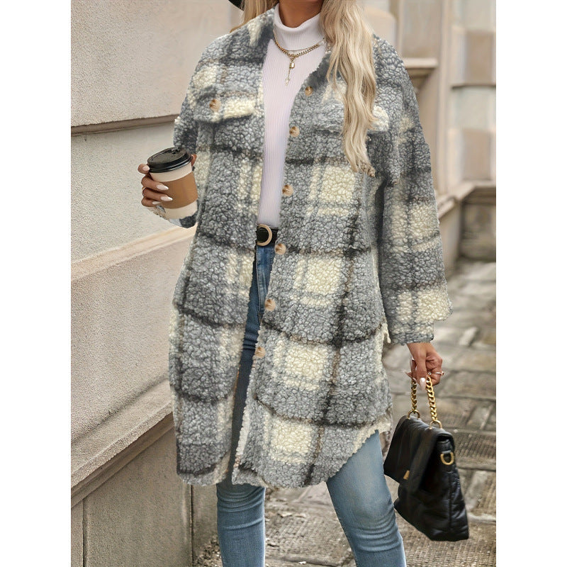 Lapel Colorblock Plaid Jacket