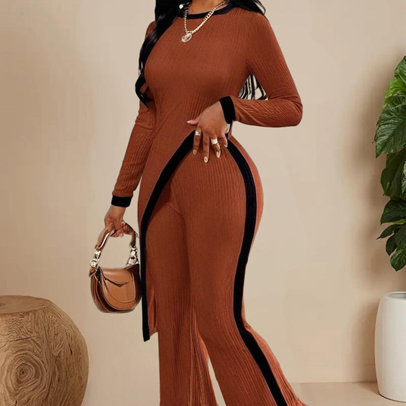 Long-sleeved Top & Pants With Decorative Edges