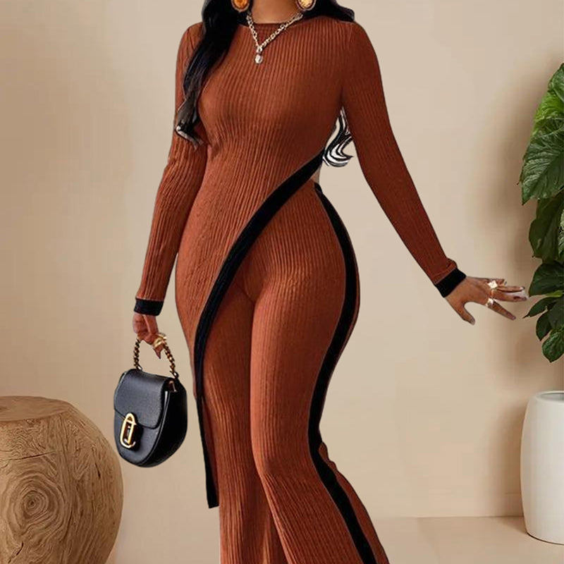 Long-sleeved Top & Pants With Decorative Edges