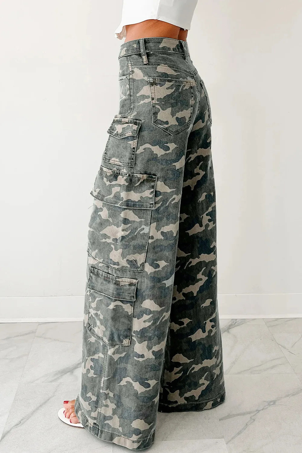 Green Camo Cargo Wide Leg Pants