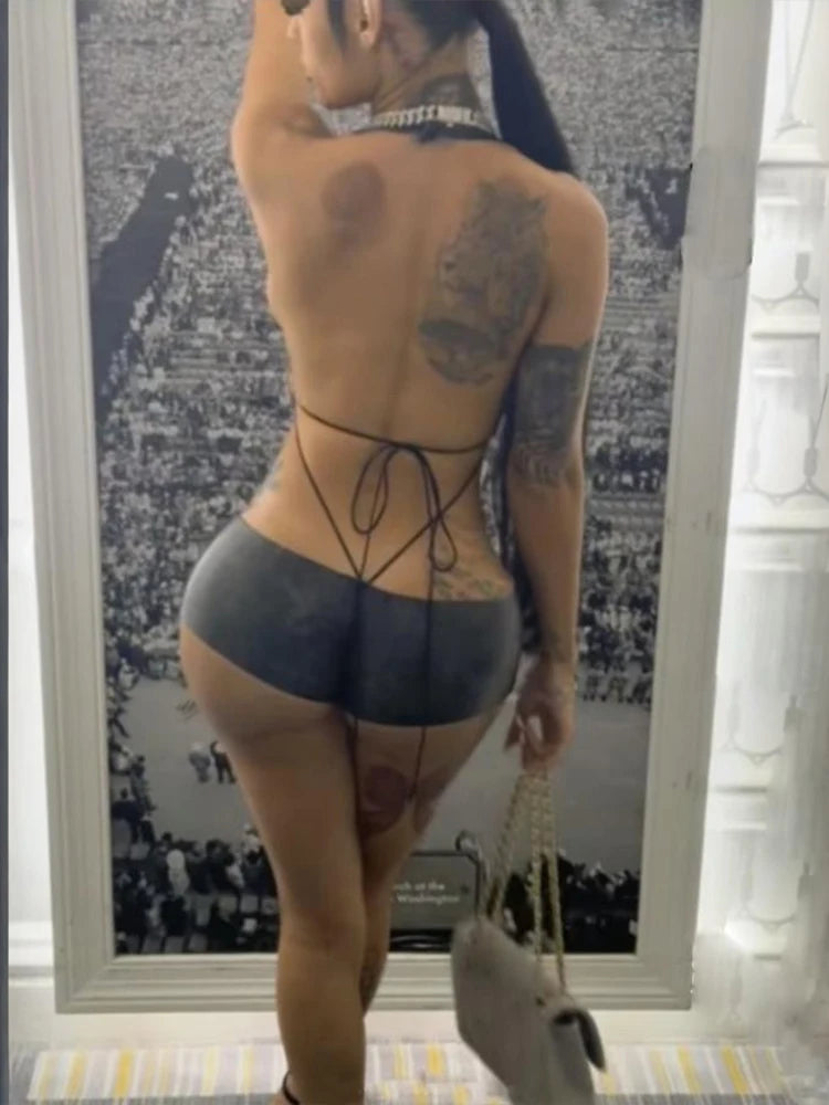 Backless Lace-Up Romper