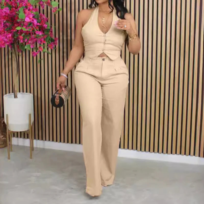 Short-sleeved Vest Top and Pants Set