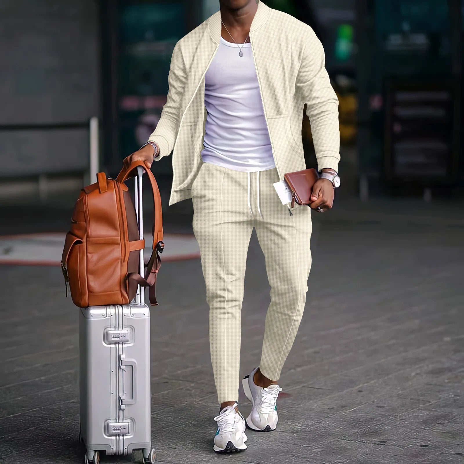 Zippered Shirt Coat And Trousers Outfit