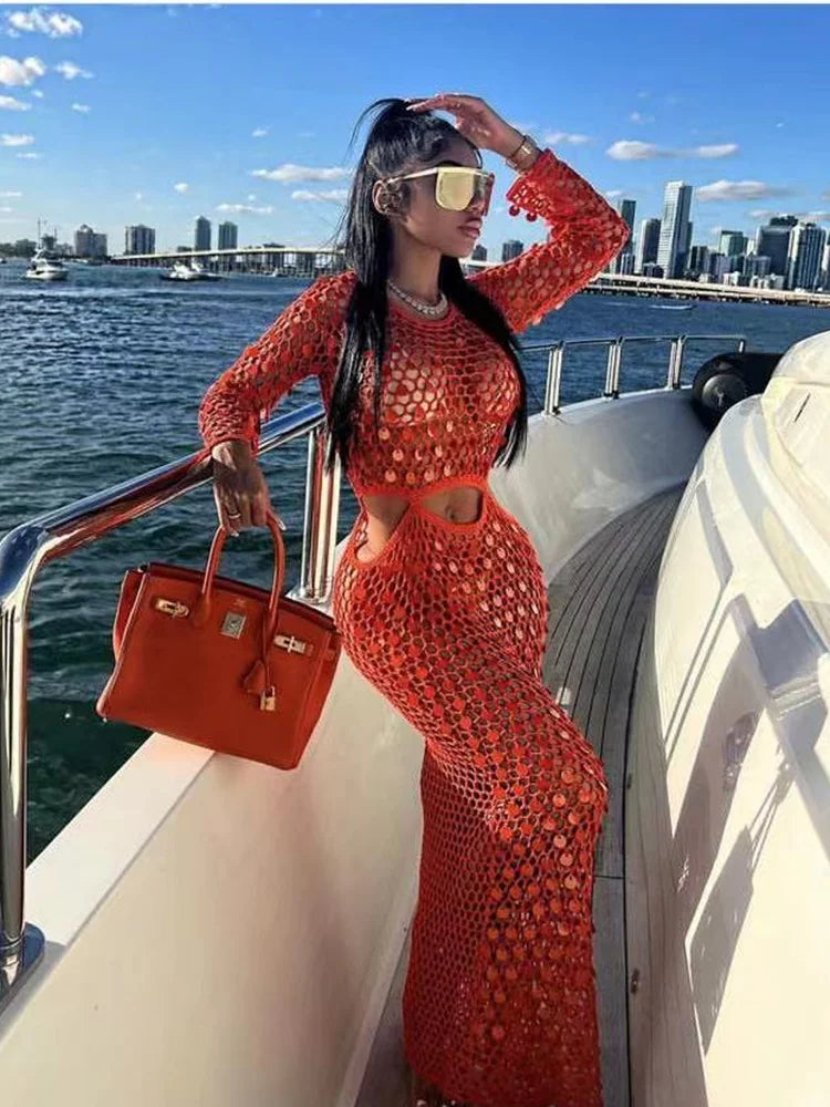 Fishnet Knitting Maxi Dress