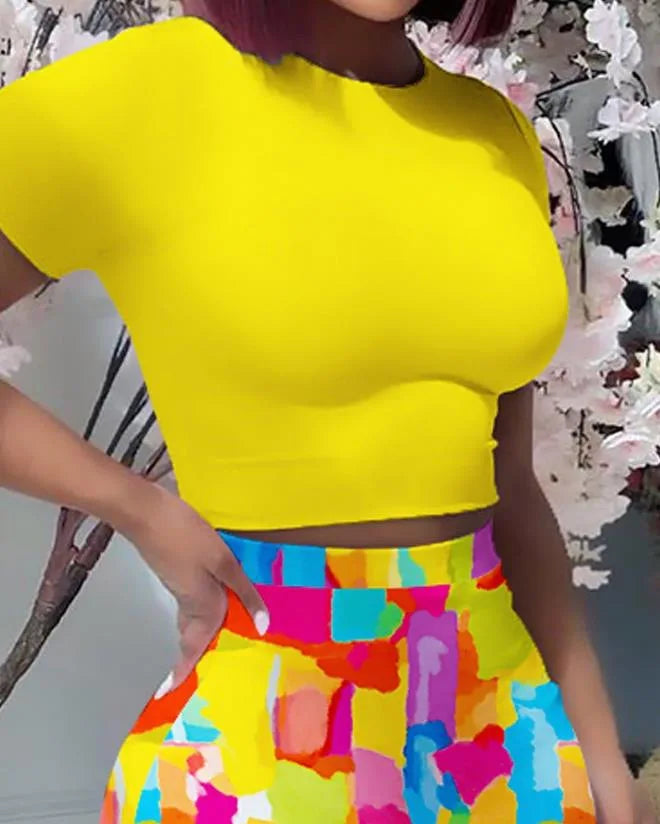 Color Print Slim Skirt 2 Piece Sets