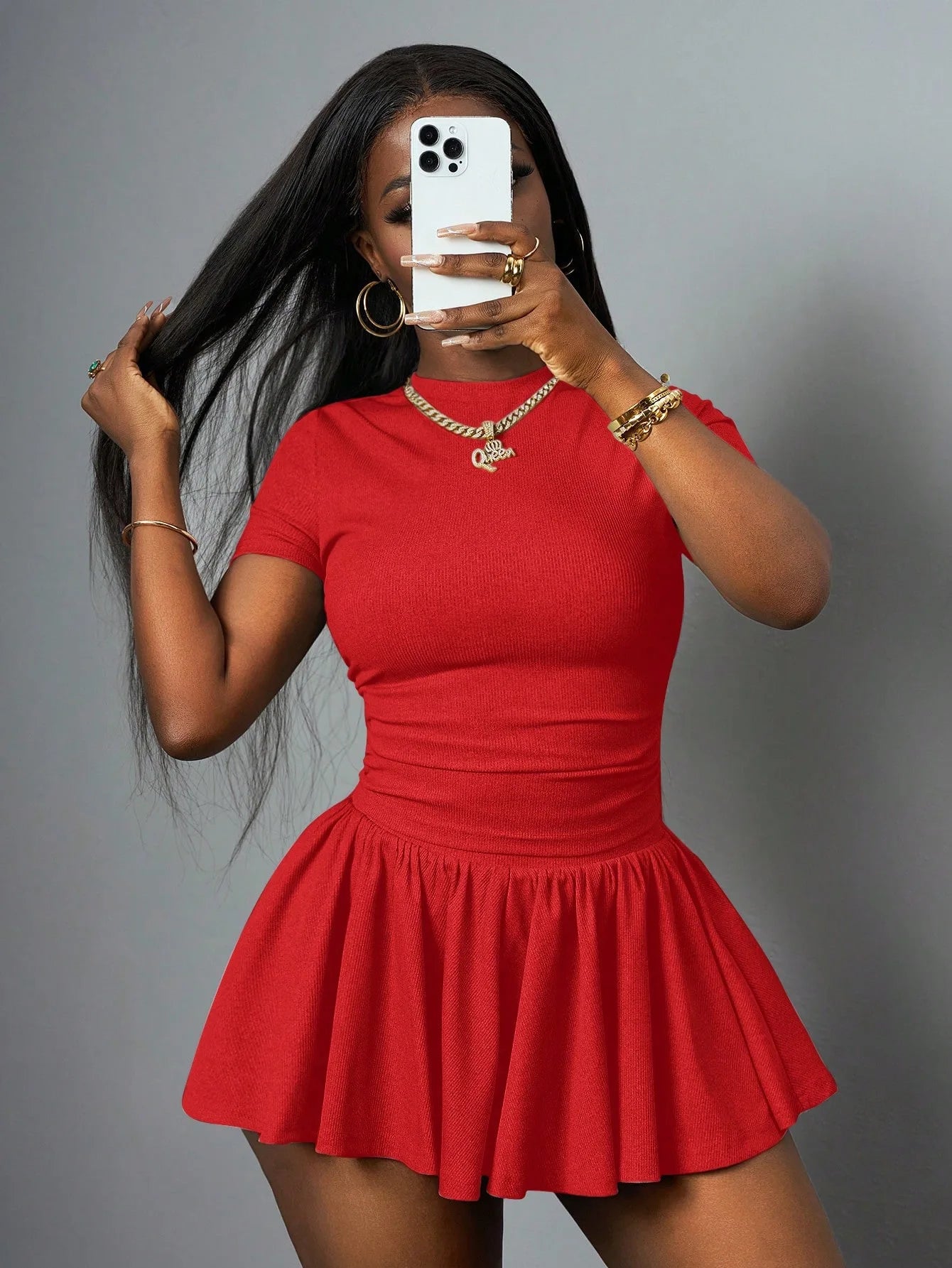 Ribbing Pleated Skirt Set