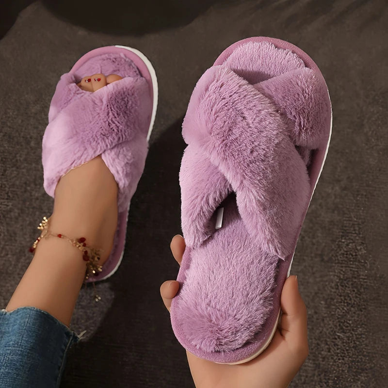 Open Toe Flat Fur Slides
