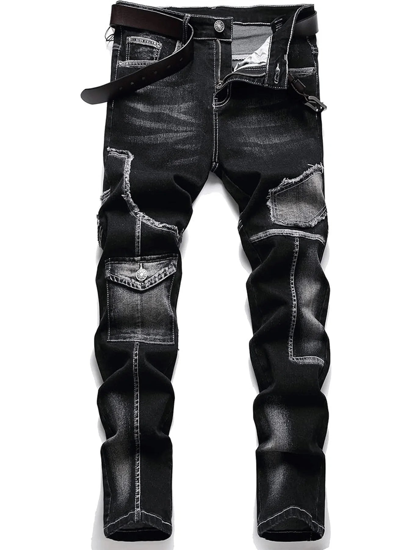 Mid-high waist fringed jeans