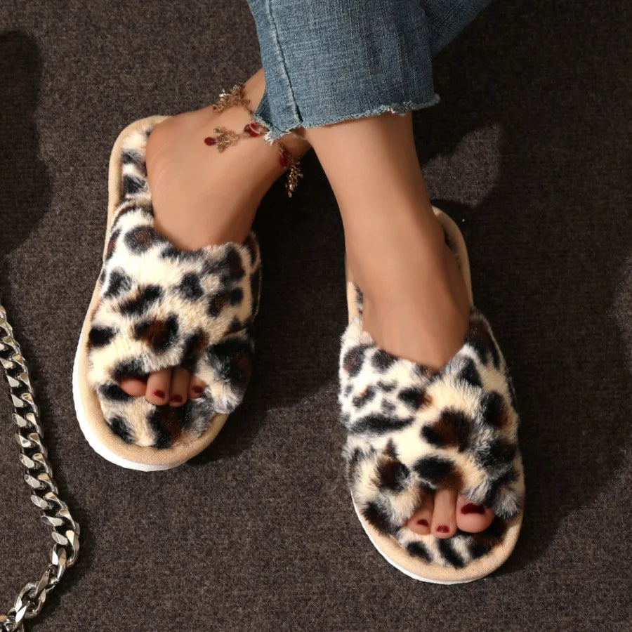 Open Toe Flat Fur Slides