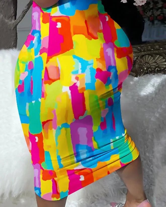 Color Print Slim Skirt 2 Piece Sets