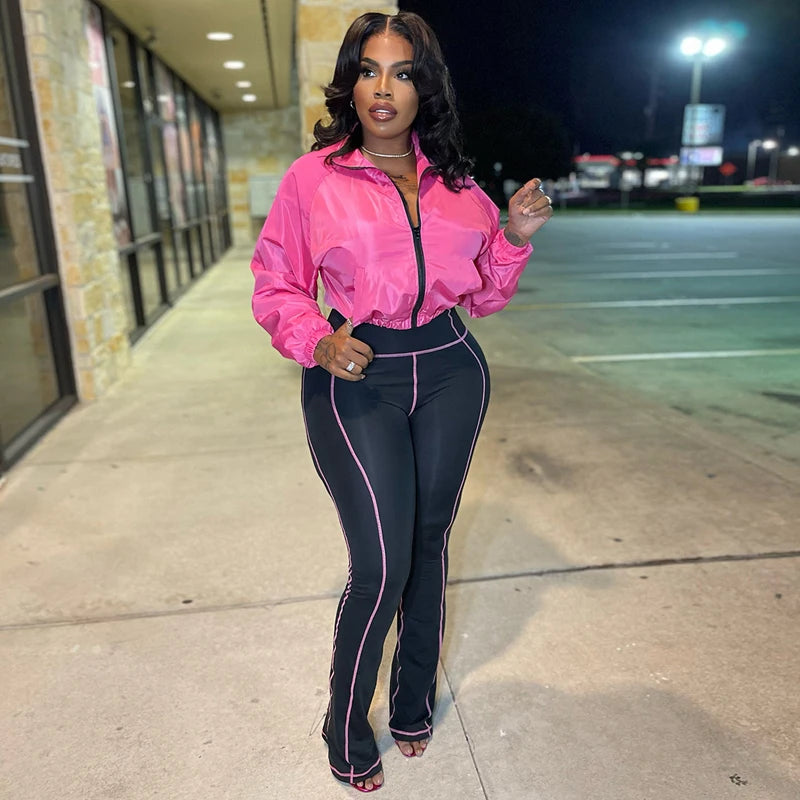 Zip Crop Jacket and Flare Pants