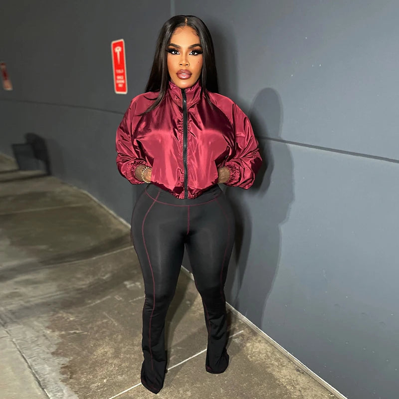 Zip Crop Jacket and Flare Pants