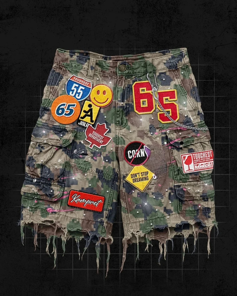 Patchwork Denim and camo Shorts