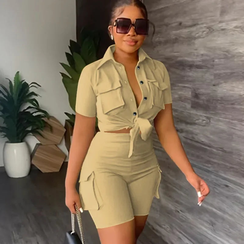 Short Sleeve Button-Up Shirt & Shorts Set