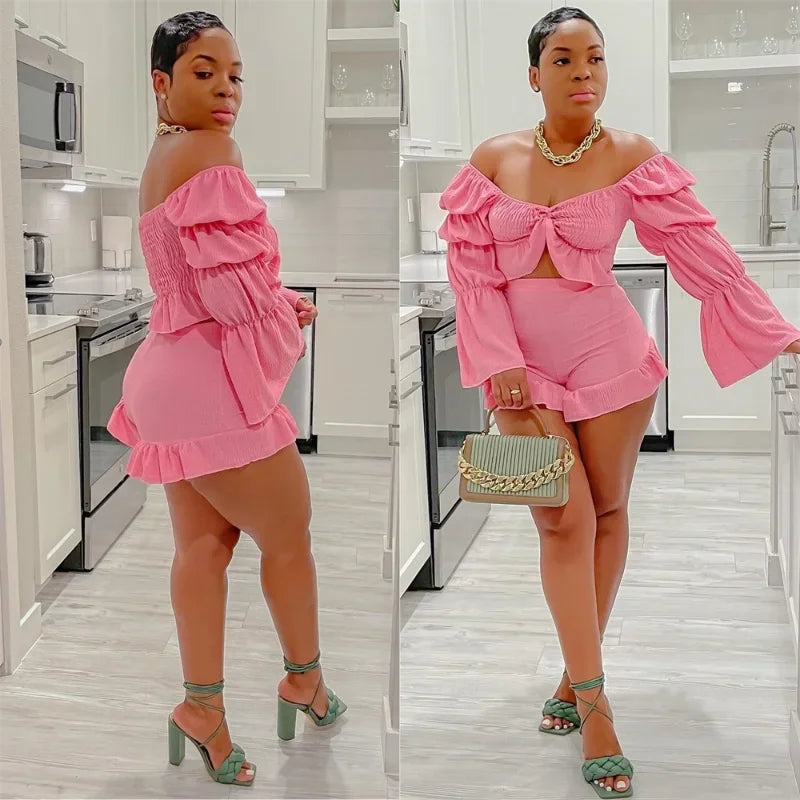 Puff Sleeve Crop Top and Shorts Set