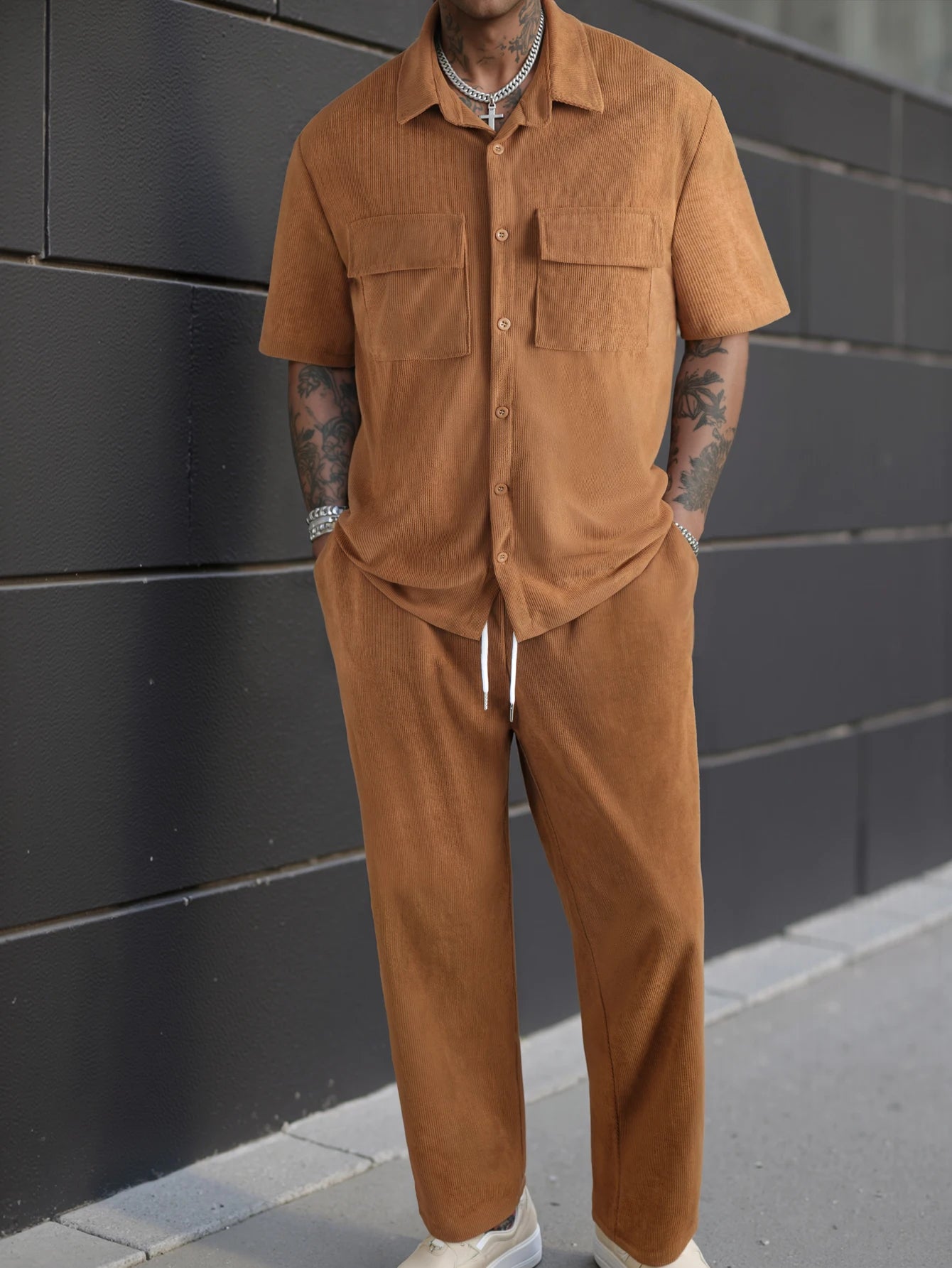 Men's Short Sleeve Shirt + Pants Suits