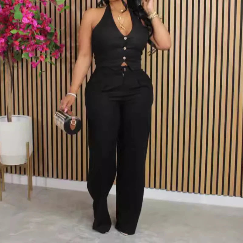 Short-sleeved Vest Top and Pants Set