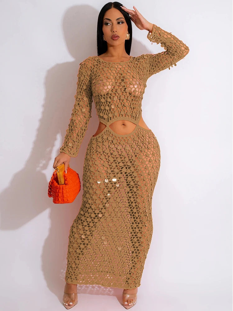 Fishnet Knitting Maxi Dress