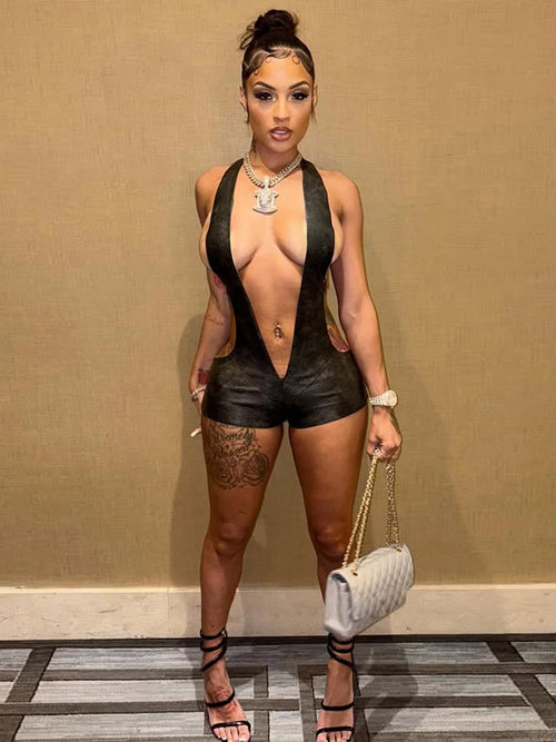 Backless Lace-Up Romper