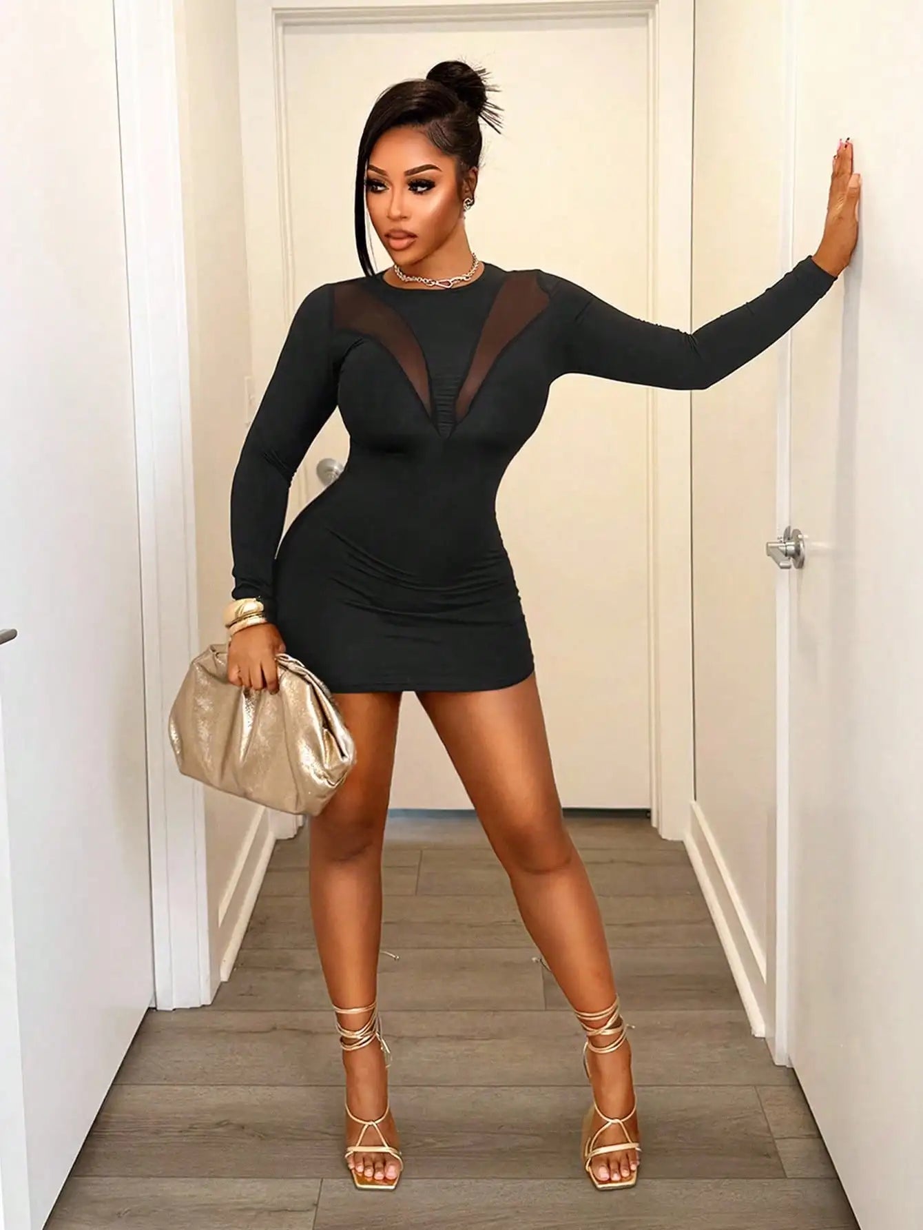 Women's Sheer Long Sleeve Mini Dress