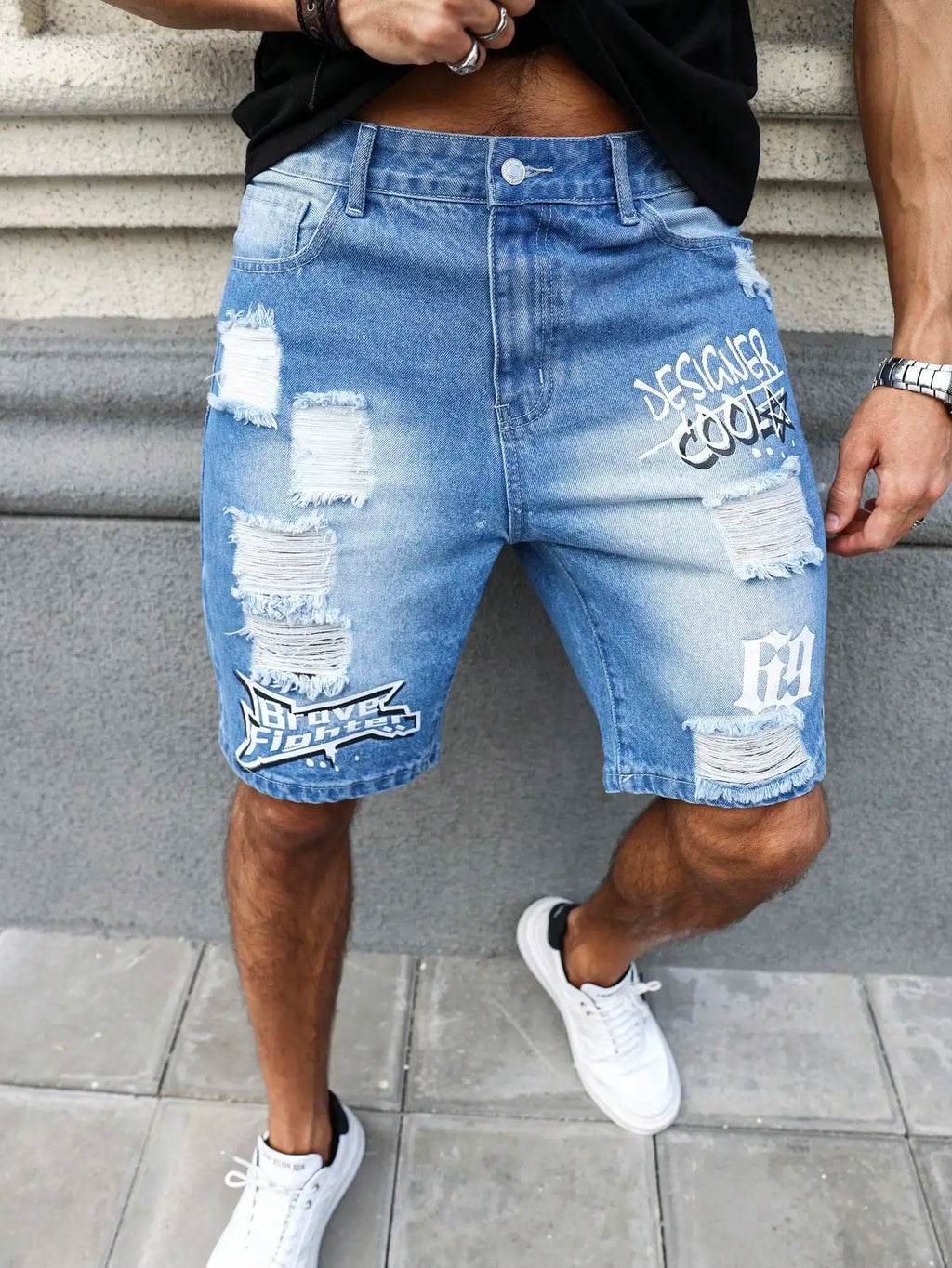 Ripped denim shorts