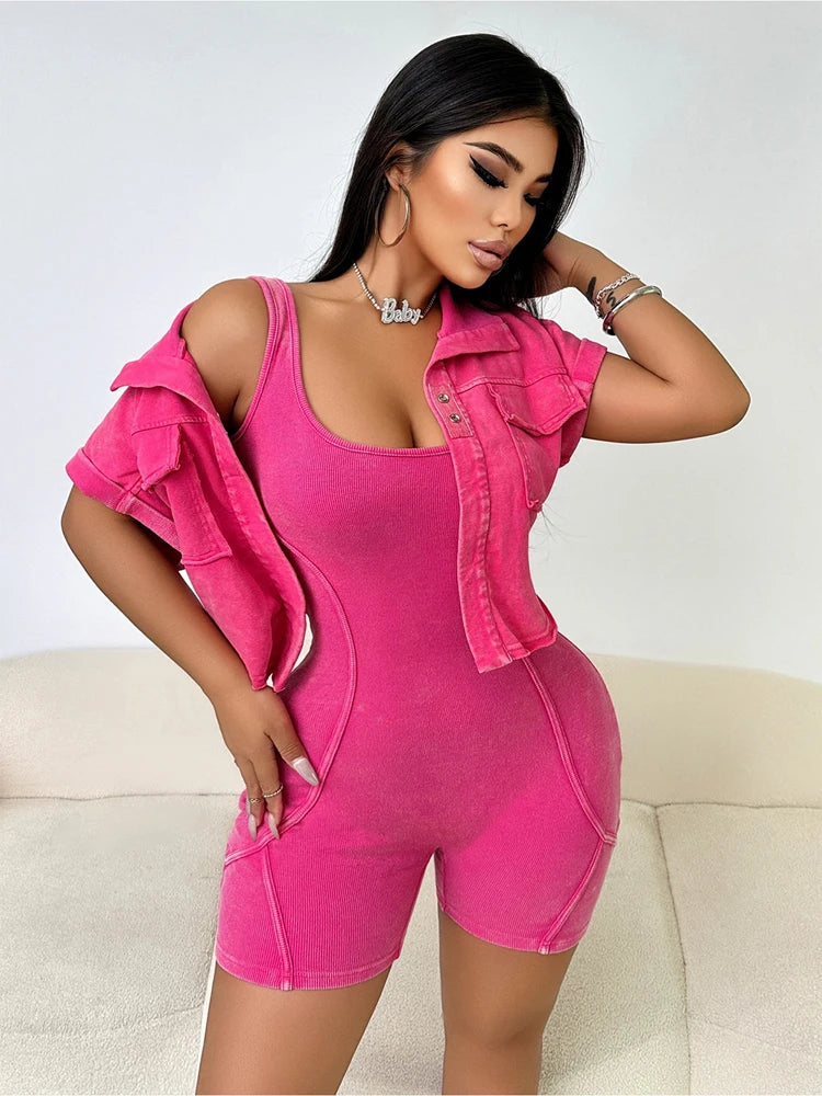 One Piece Short Sleeve Jacket Two Piece Set