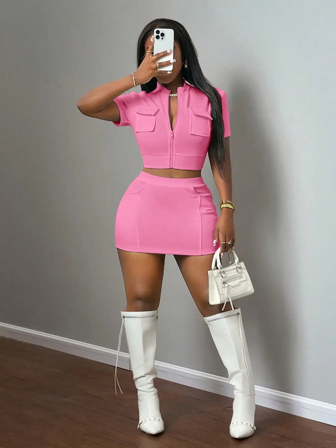 Short Sleeve Short Skirt Two-Piece Set