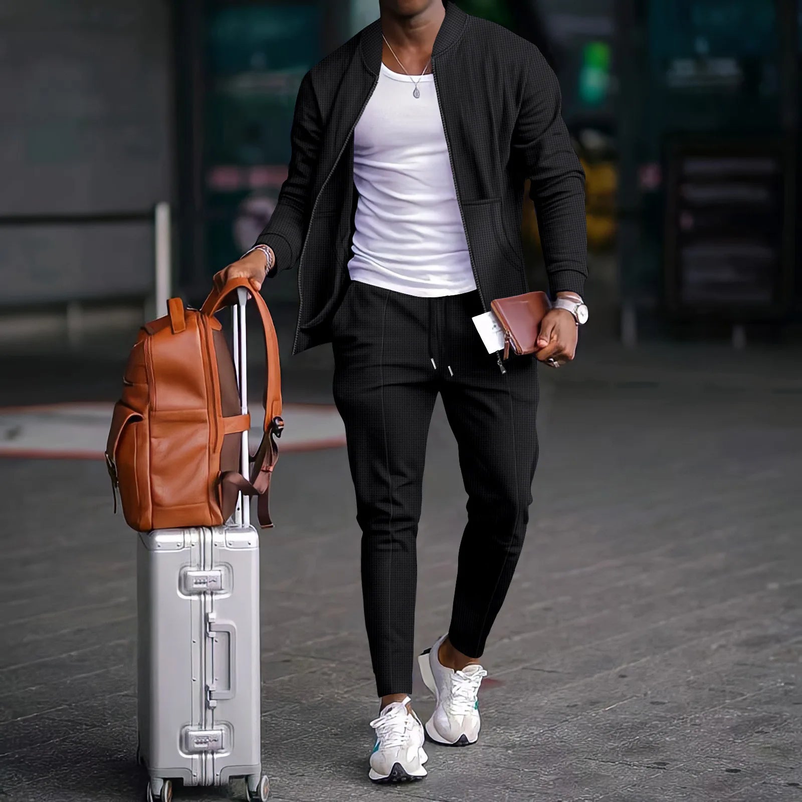 Zippered Shirt Coat And Trousers Outfit