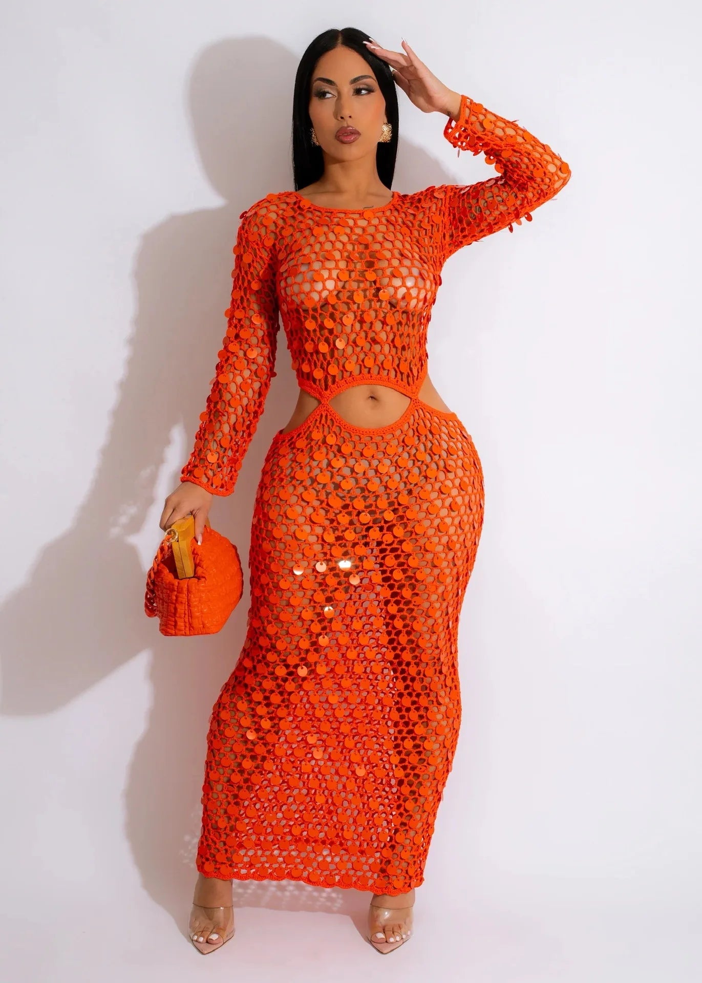 Fishnet Knitting Maxi Dress