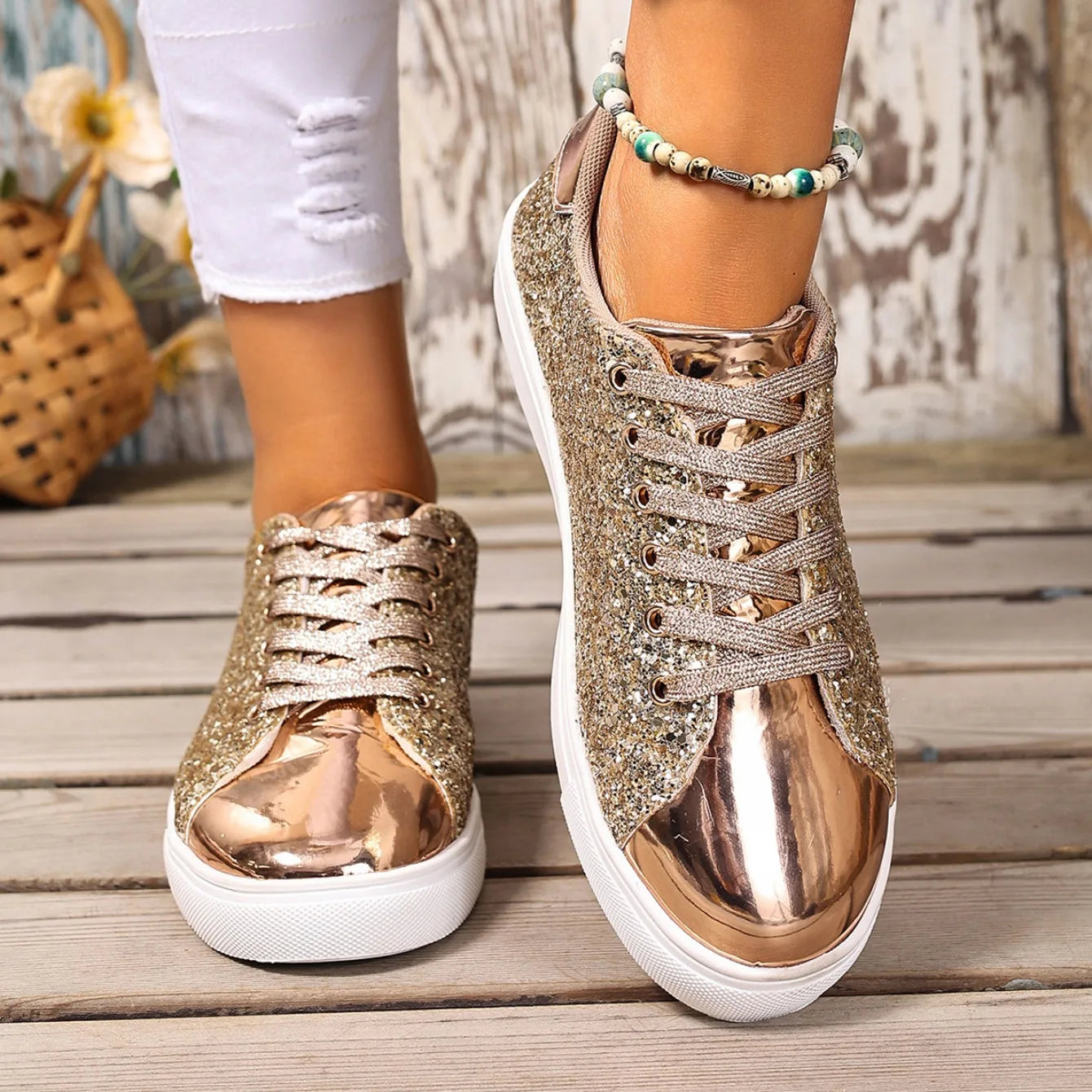 Women’s Glitter Lace-up Sneakers