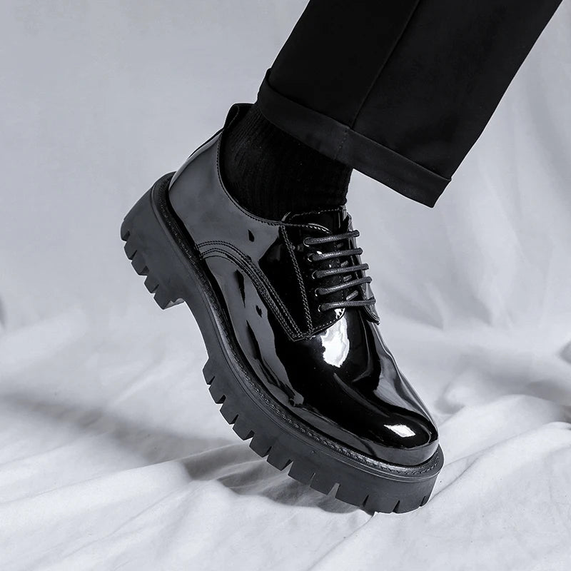 Black High Sole Platform Leather Shoes