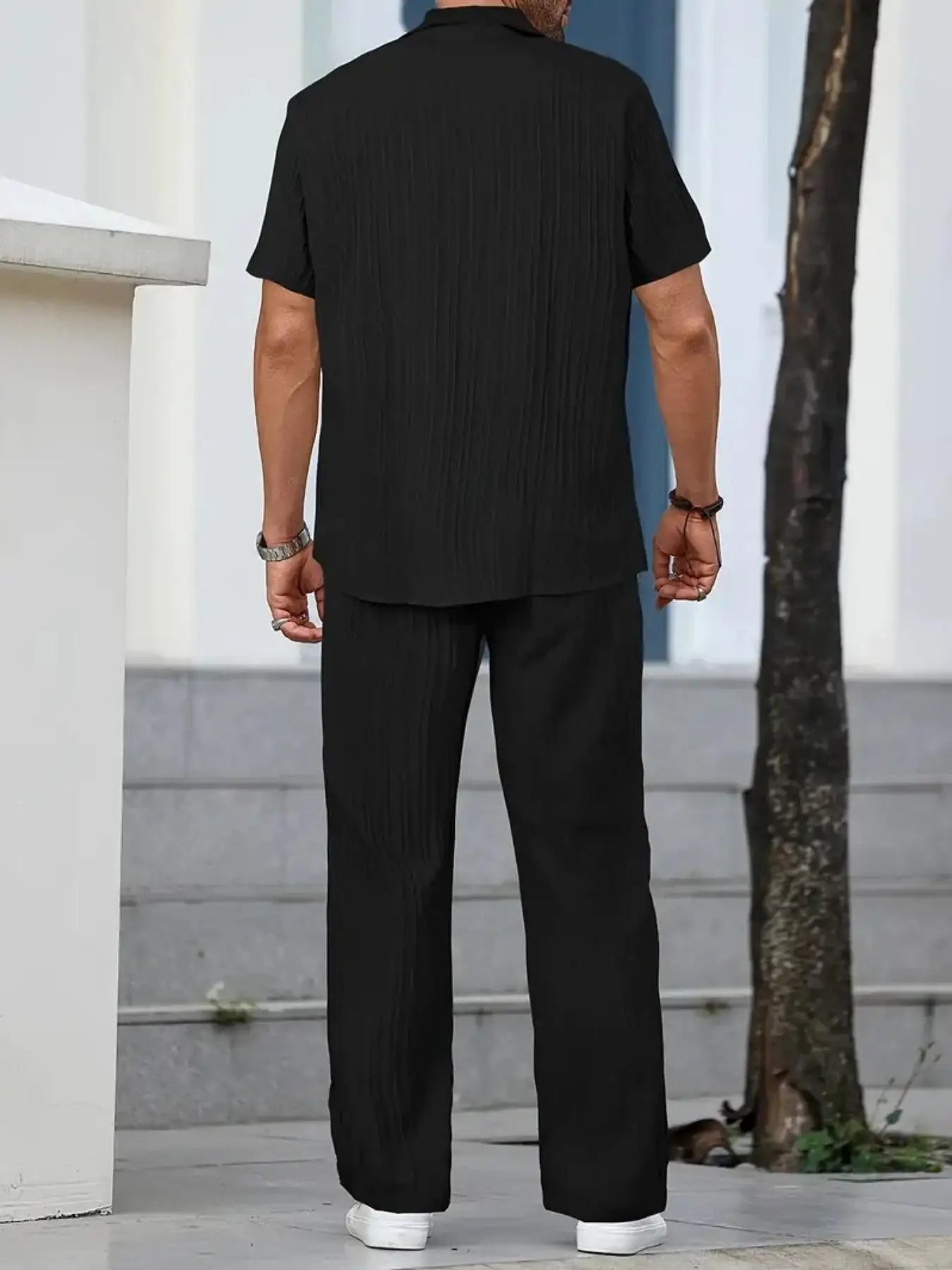 men's short-sleeved cardigan shirt and pants casual suit