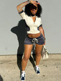Zip Crop Tops Casual 2 Two Piece Set