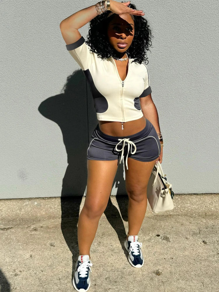 Zip Crop Tops Casual 2 Two Piece Set