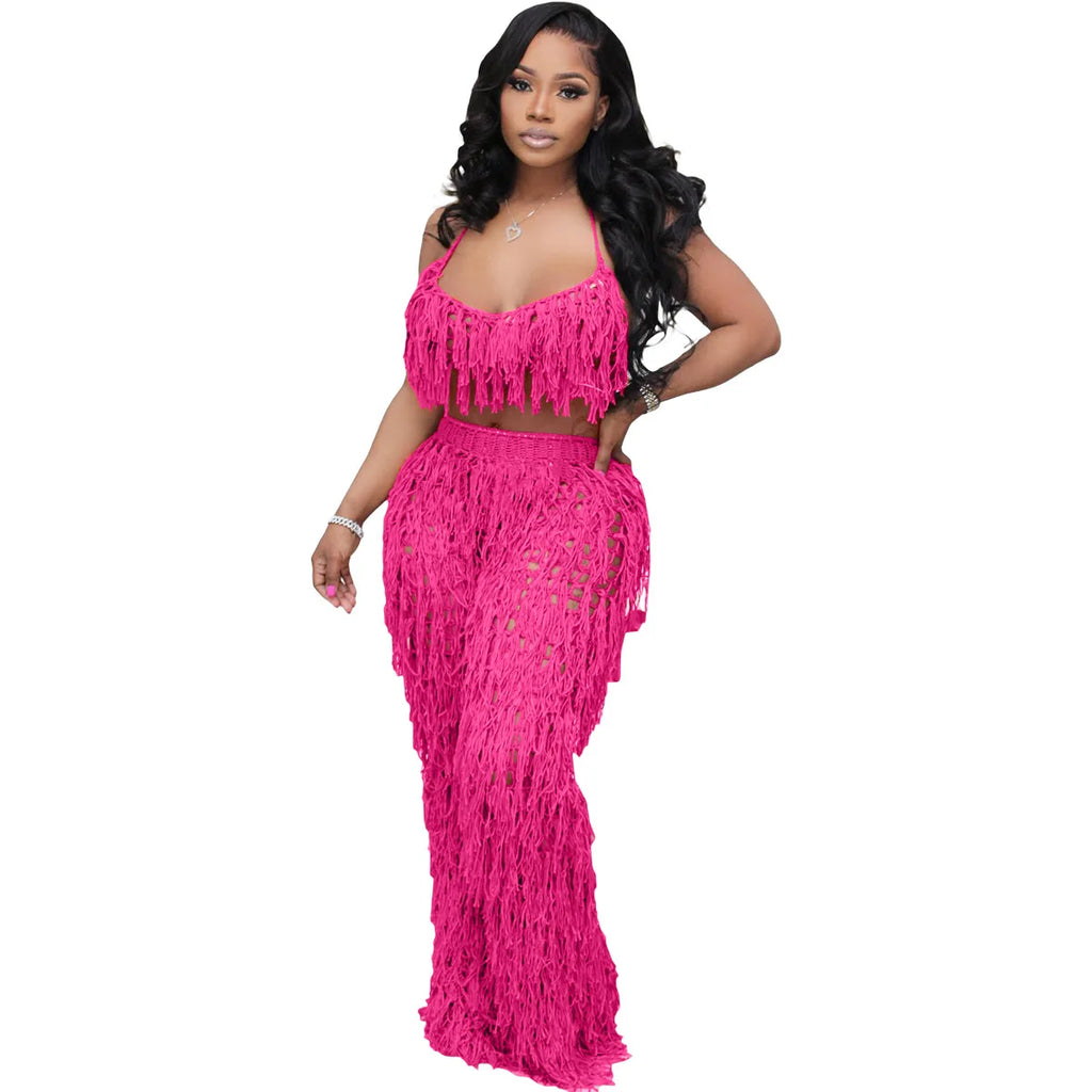 knitted beach two piece set
