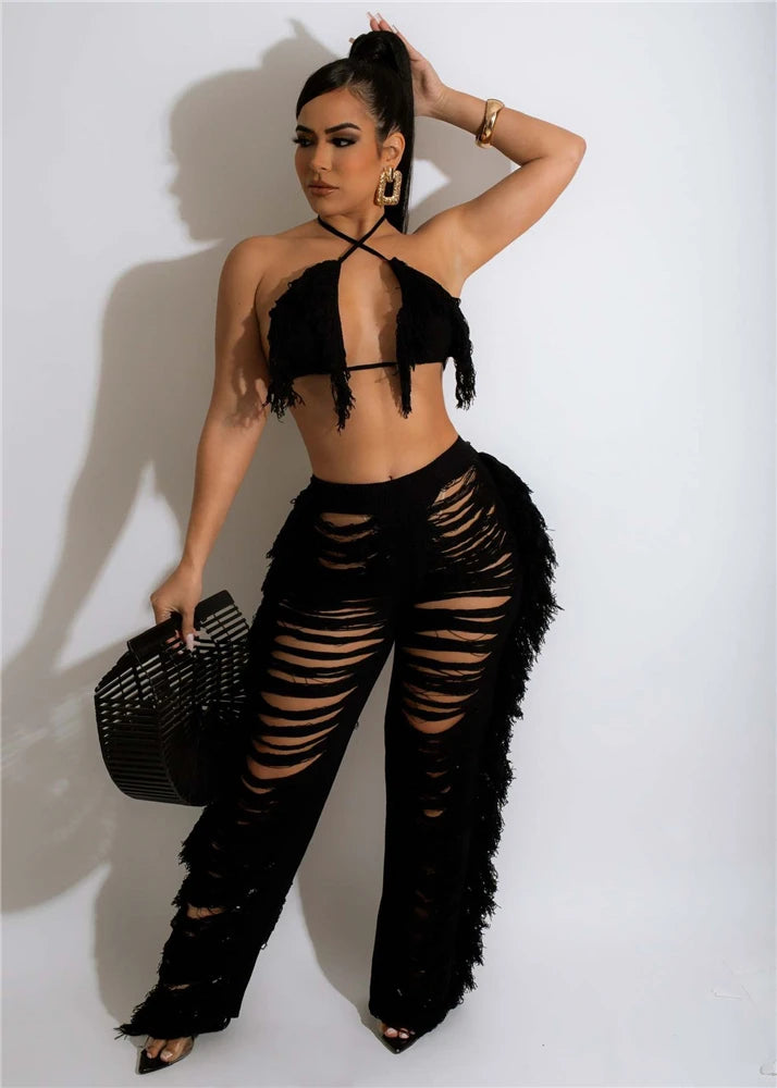 Two Piece Halter Neck Bikini Top+Pants set