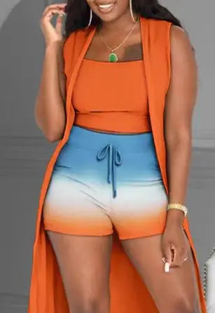 3Pcs Sleeveless Crop Top & Shorts with Vest