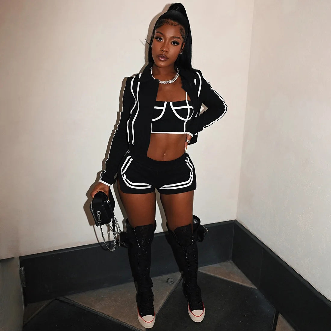 Crop Top-Shorts-jacket 3pcs set