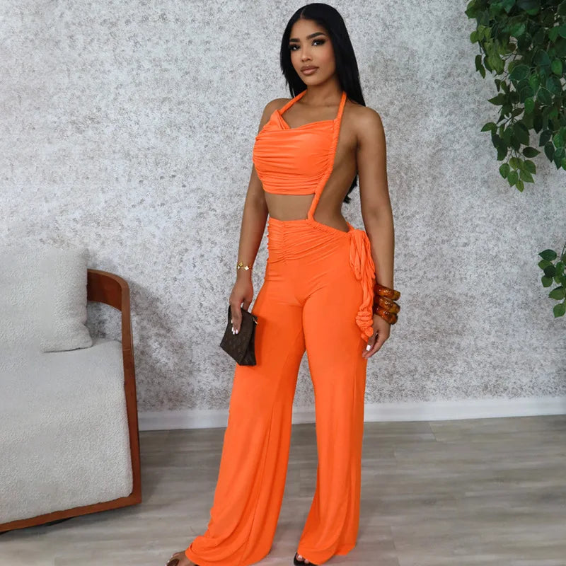 Halter Sleeveless Wide-leg outfit