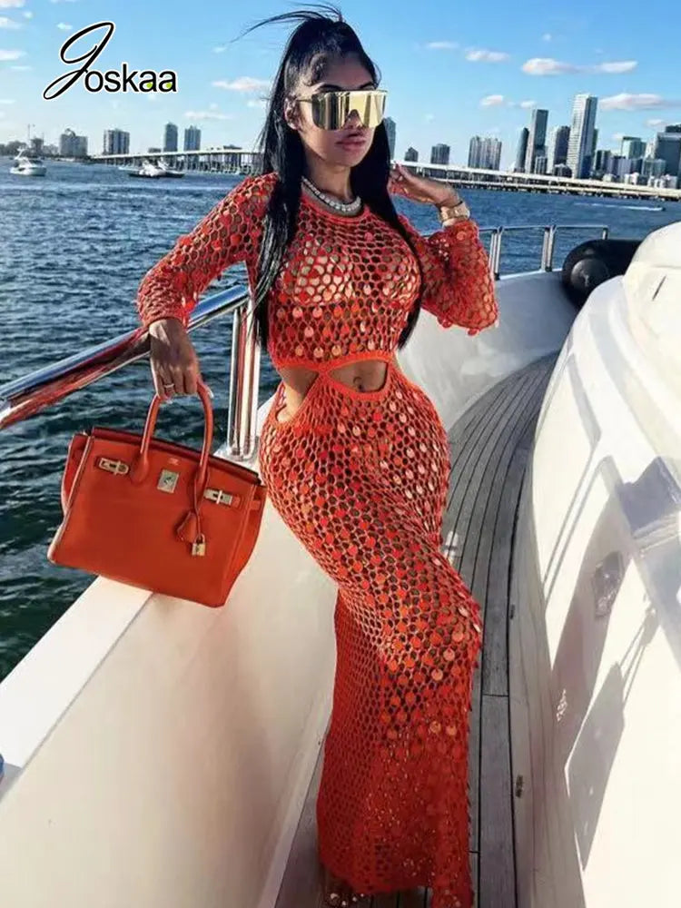 Fishnet Knitting Maxi Dress