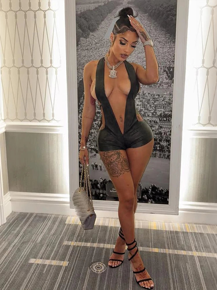 Backless Lace-Up Romper