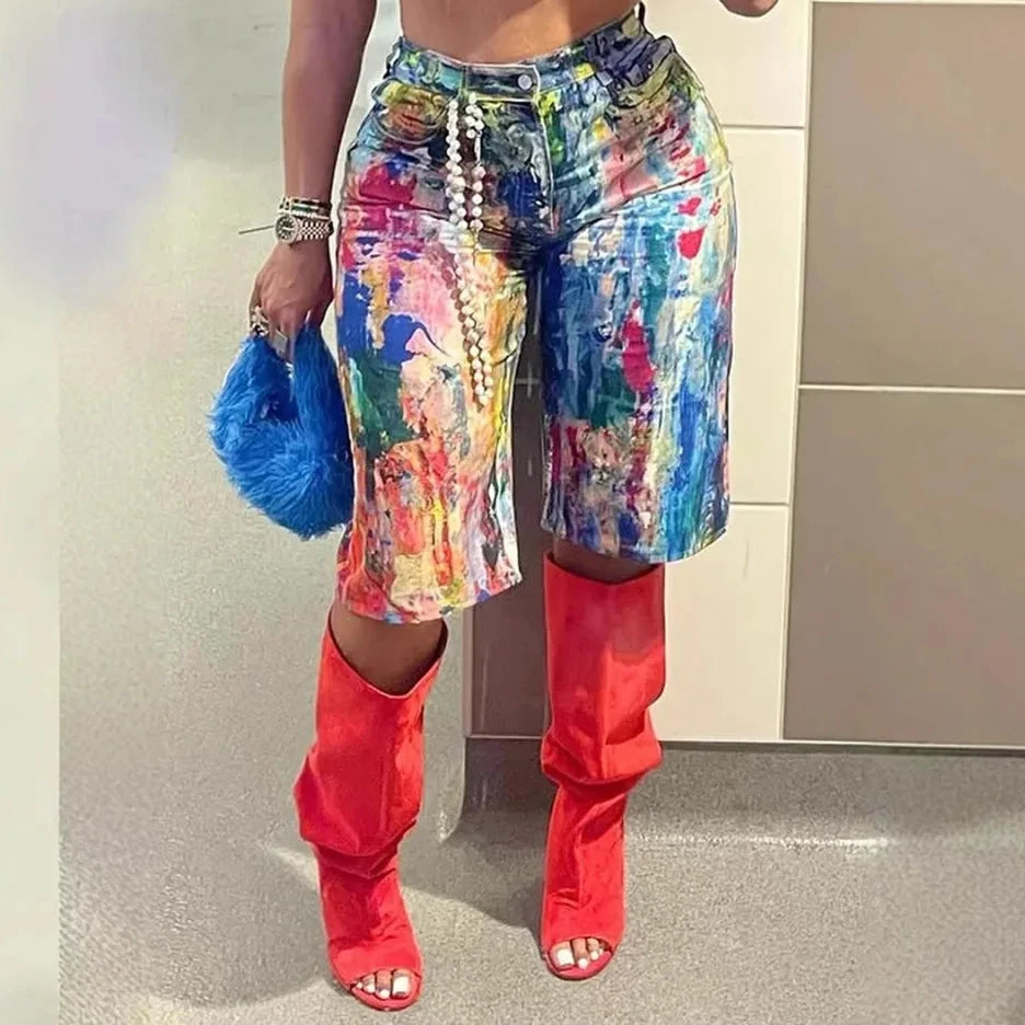 Oil Painting Wide Leg Denim Pants