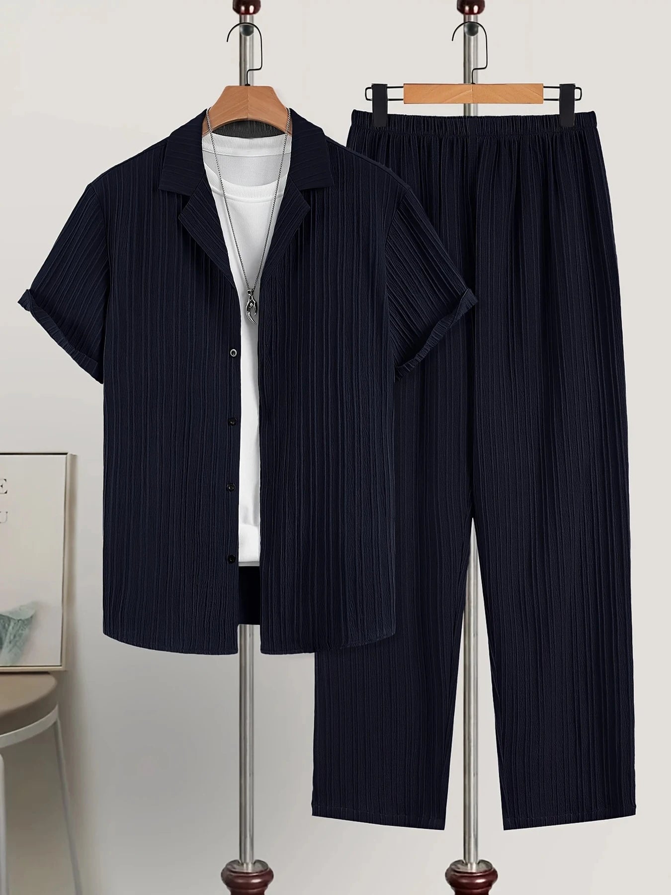 men's short-sleeved cardigan shirt and pants casual suit
