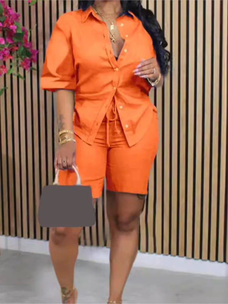 Casual Top+Wide Leg Shorts set